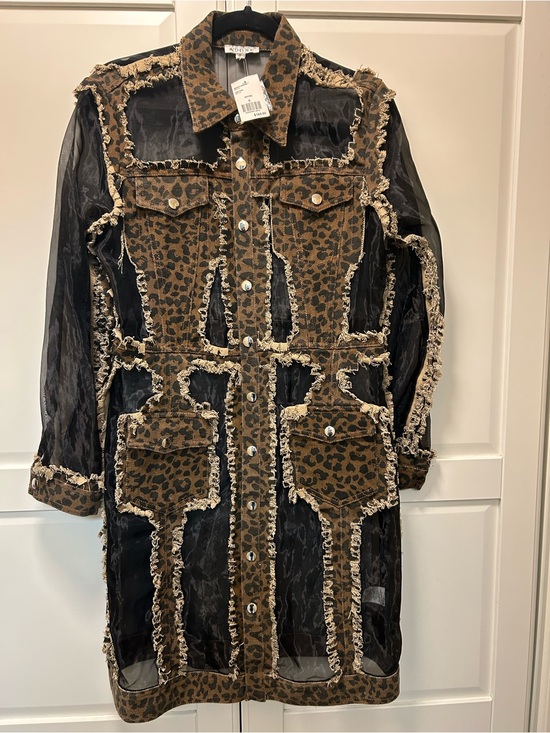 Adore Jackets & Blazers - Adore Leopard-Panel Sheer Trench Coat in Brown and Black